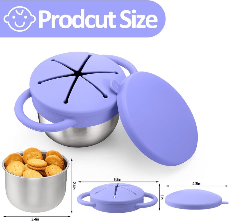 BUSOHA 2 Pack Stainless Steel Toddler Snack Cups - 9 OZ Spill-Proof Baby Snack Containers with Lid Travel Snack Containers for Kids Food Grade Silicone Dishwasher Safe - Image 2